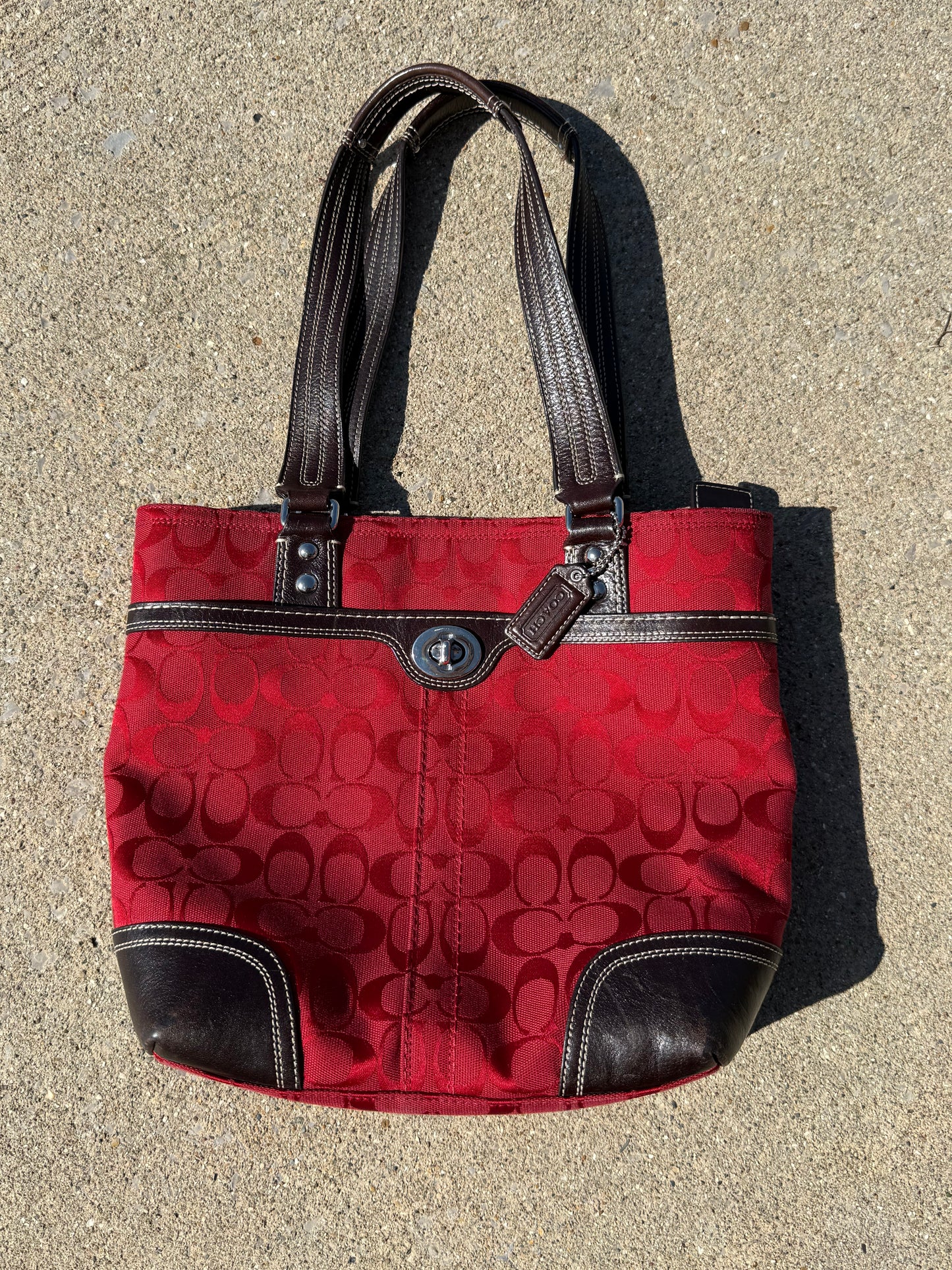 Red Monogram Coach Totebag