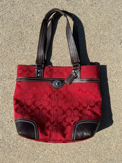 Red Monogram Coach Totebag