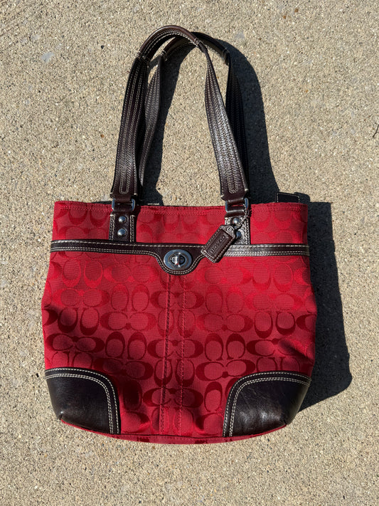 Red Monogram Coach Totebag