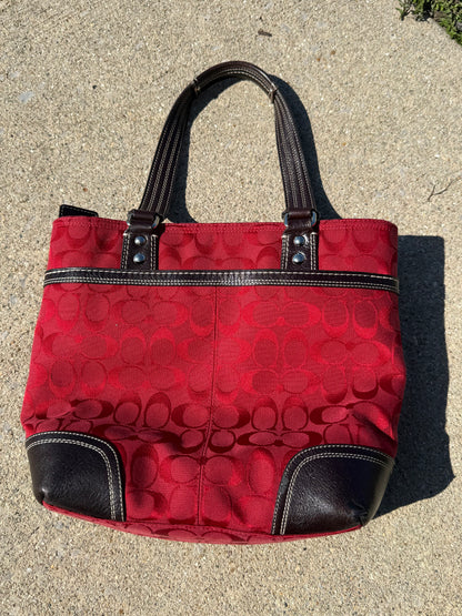 Red Monogram Coach Totebag