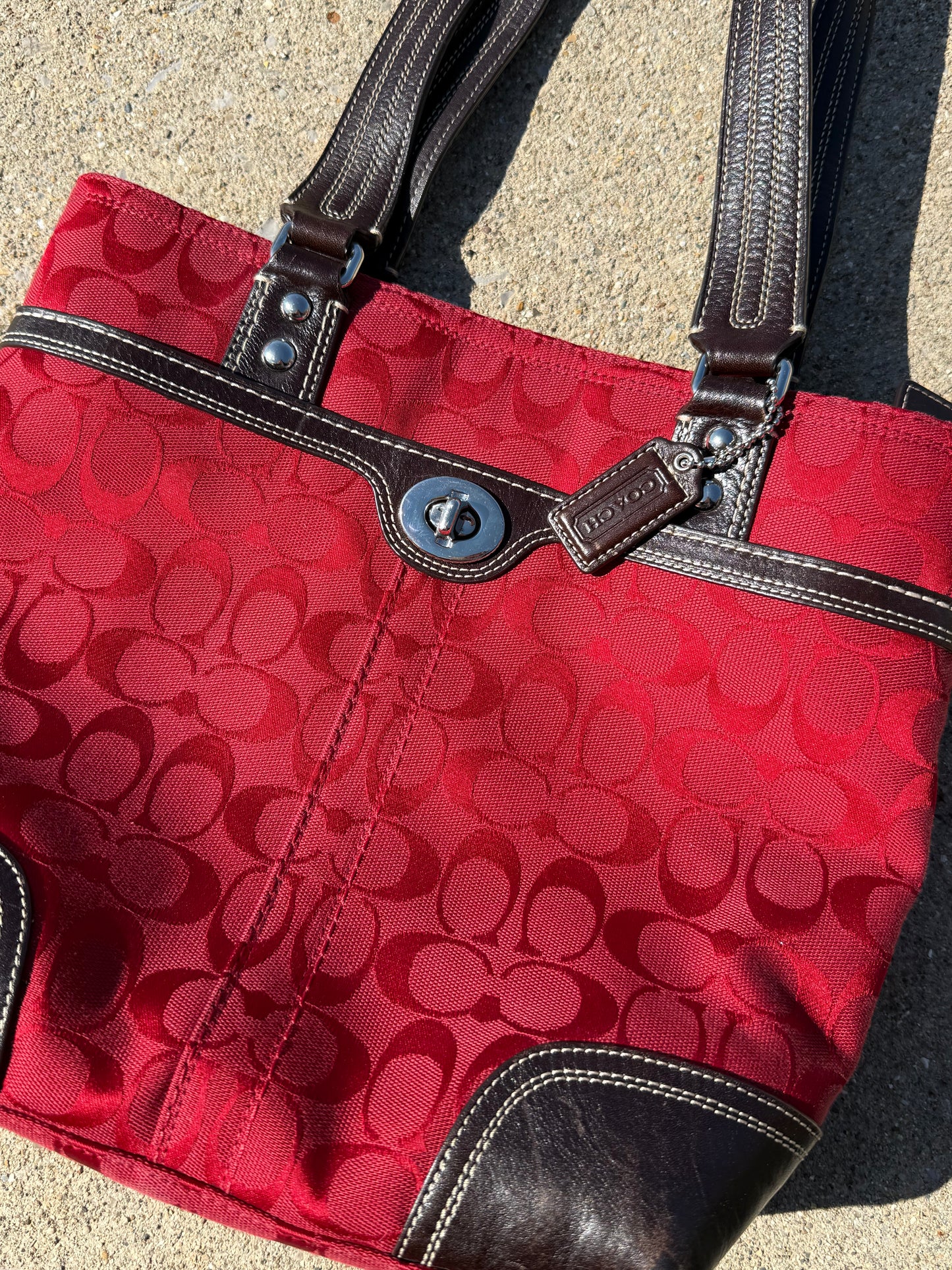 Red Monogram Coach Totebag
