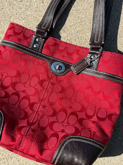 Red Monogram Coach Totebag
